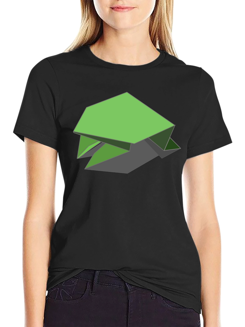 Geometric Green Turtle Graphic Tee - Black