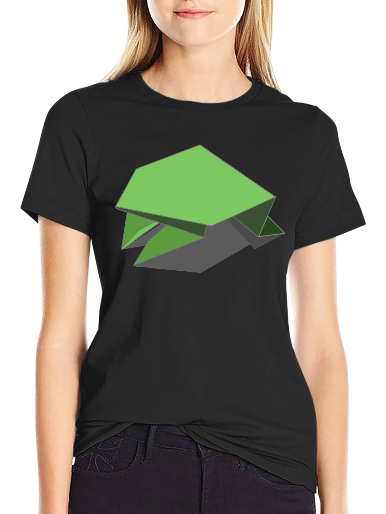 Geometric Green Turtle Graphic Tee - Black