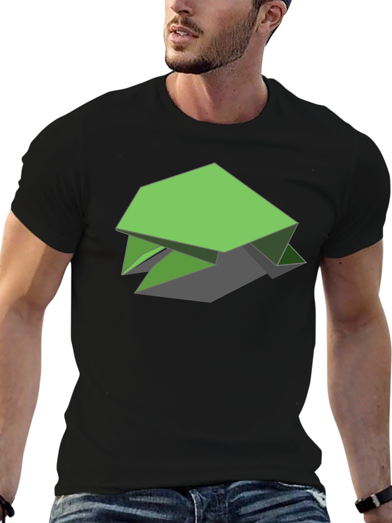 Geometric Green Turtle Graphic Tee - Black