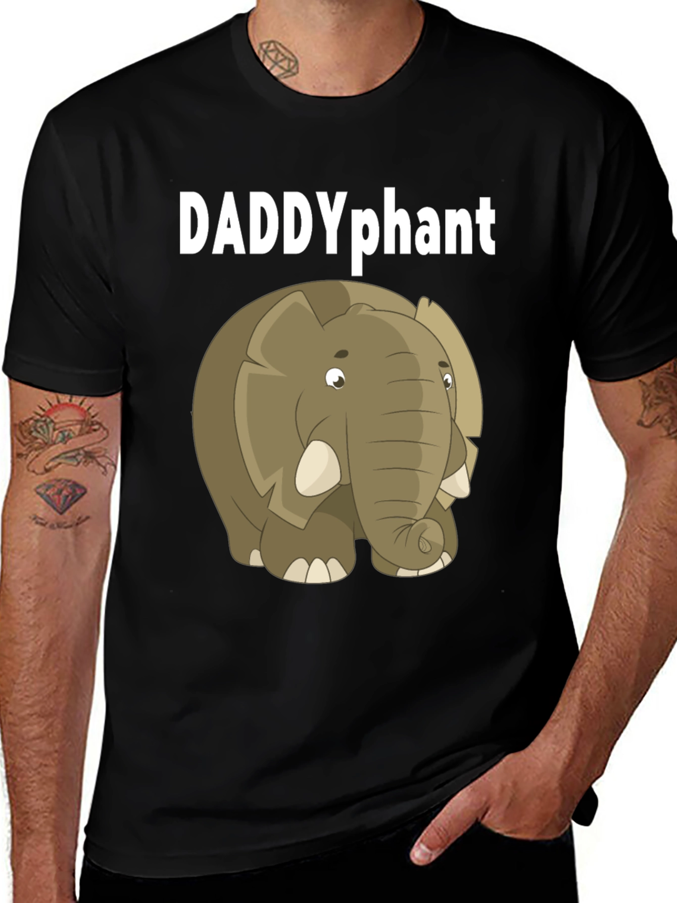 DADDYphant Elephant Cartoon Black T-Shirt