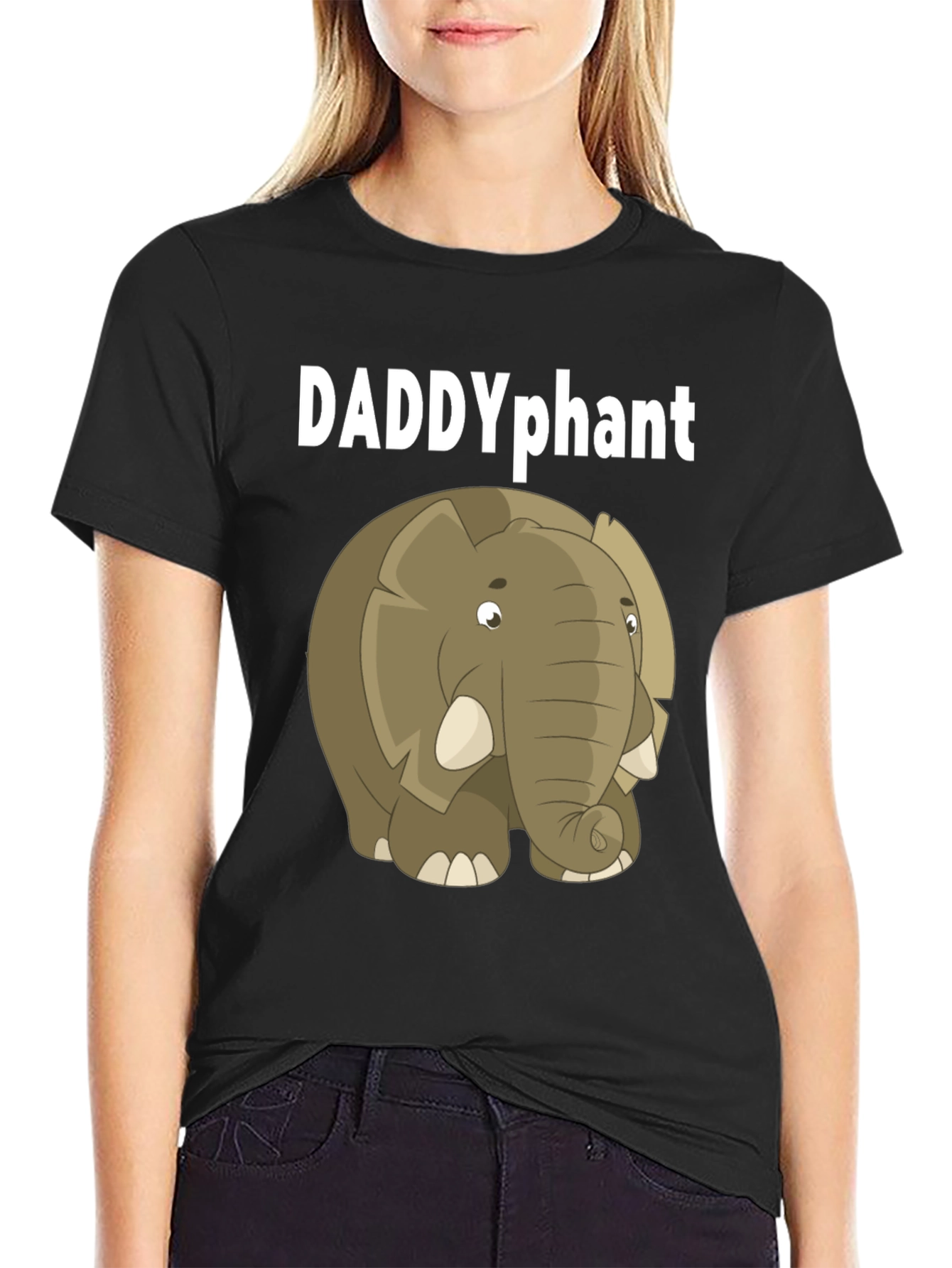 DADDYphant Elephant Cartoon Black T-Shirt
