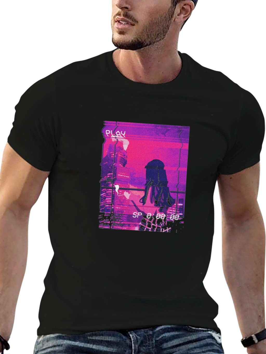 Anime Girl Cityscape Graphic T-Shirt