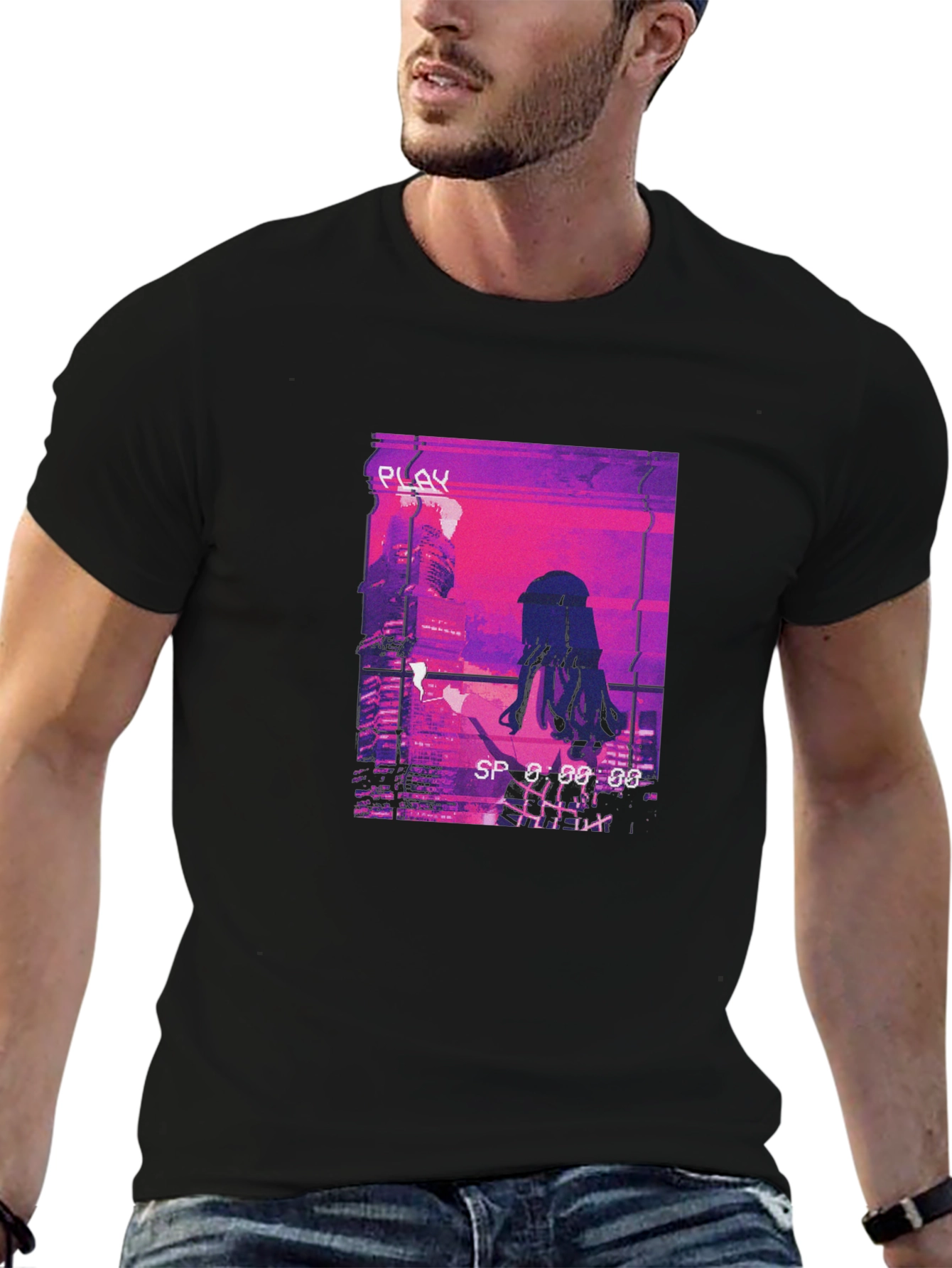 Anime Girl Cityscape Graphic T-Shirt