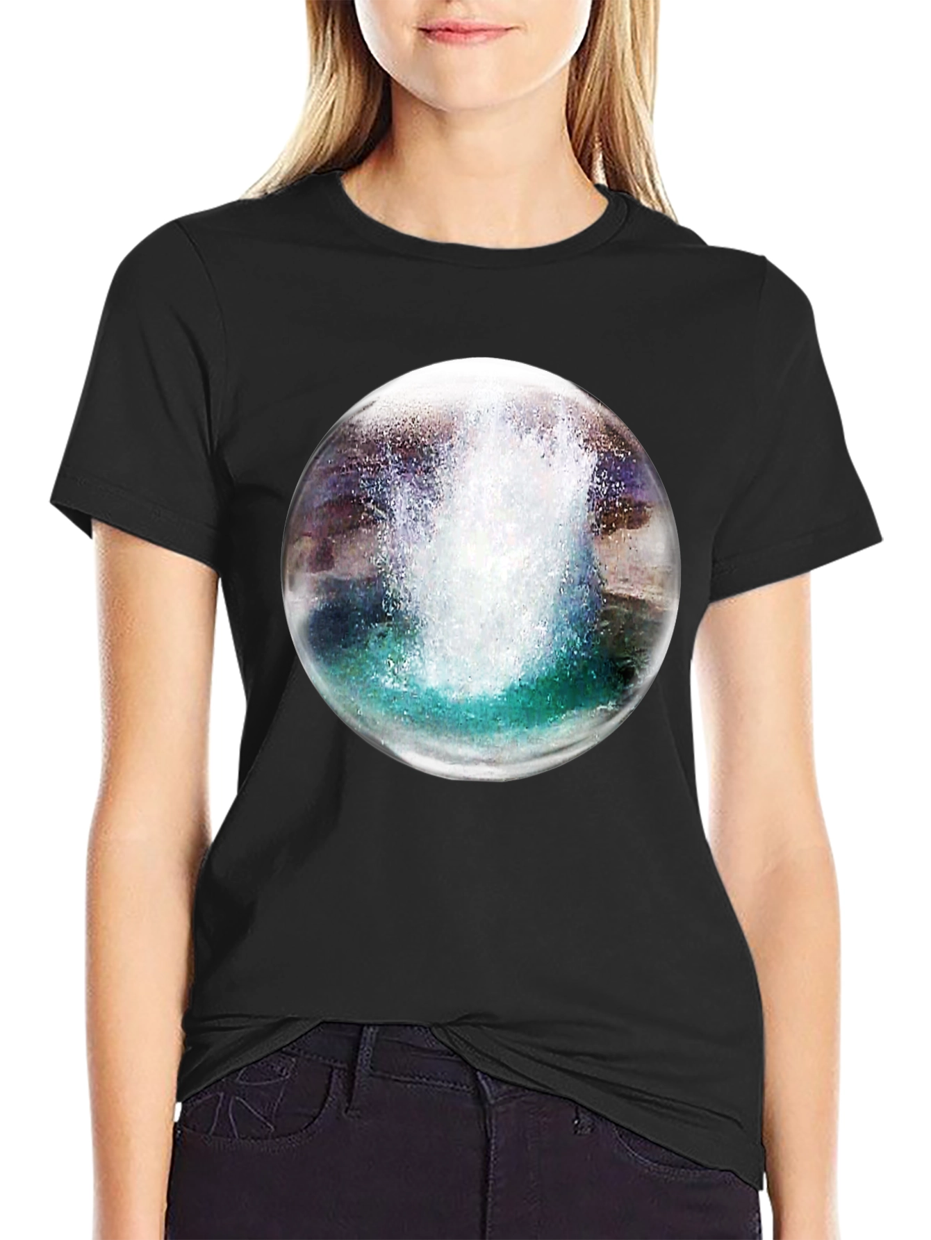 Black T-Shirt with Water Sphere Design
