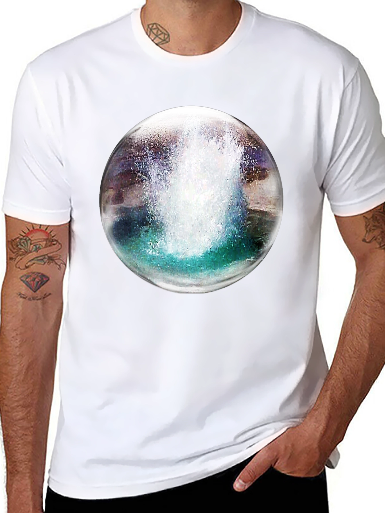 Black T-Shirt with Water Sphere Design