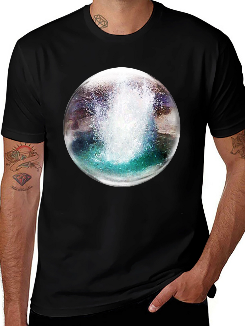 Black T-Shirt with Water Sphere Design