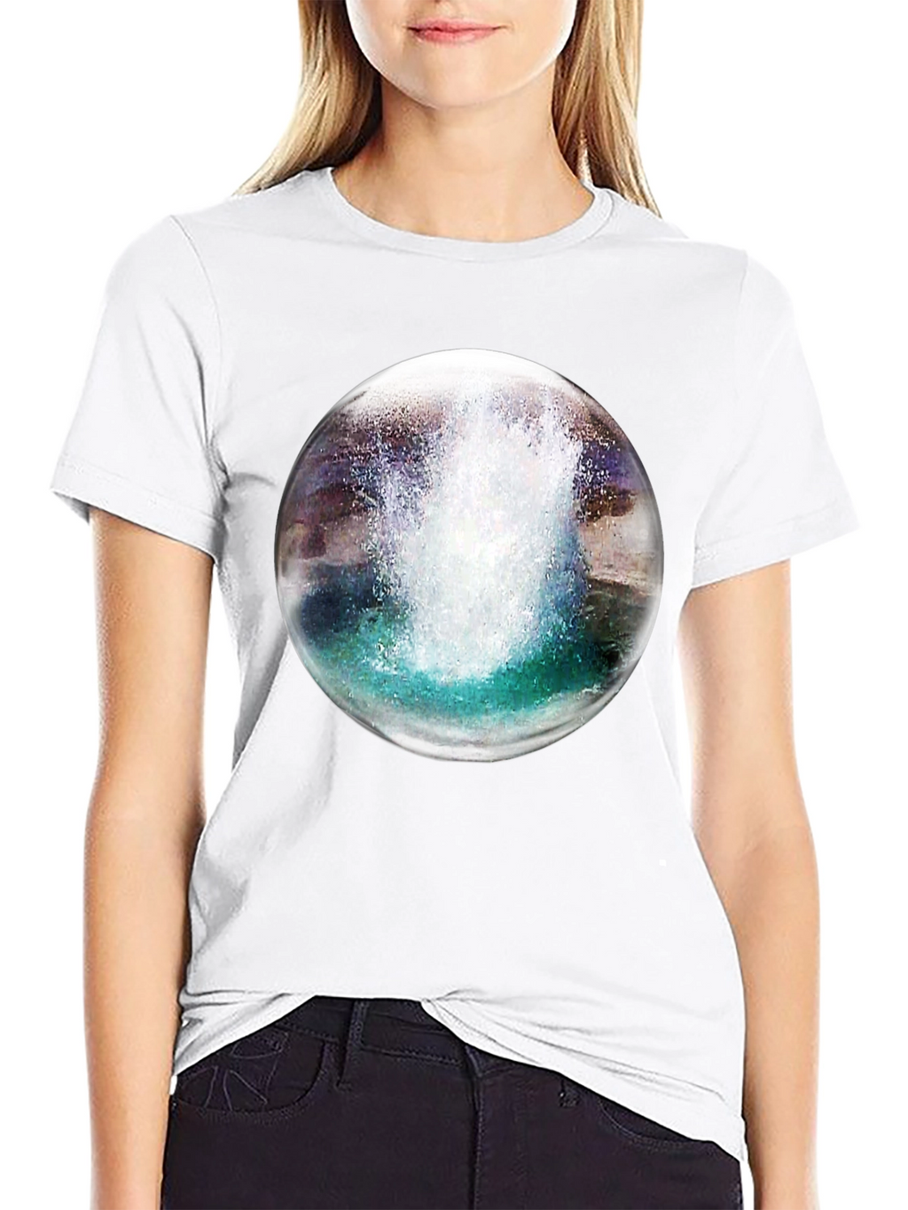 Black T-Shirt with Water Sphere Design