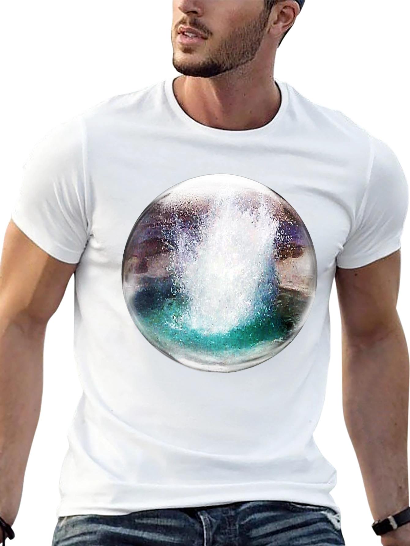 Black T-Shirt with Water Sphere Design