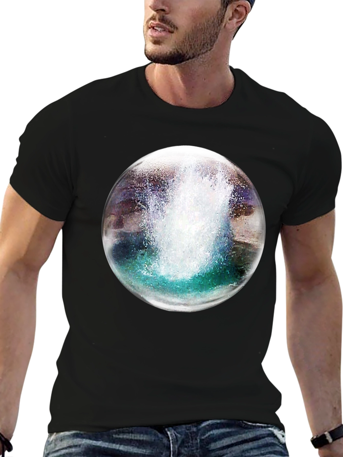 Black T-Shirt with Water Sphere Design