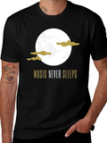 Music Never Sleeps Black Graphic T-Shirt
