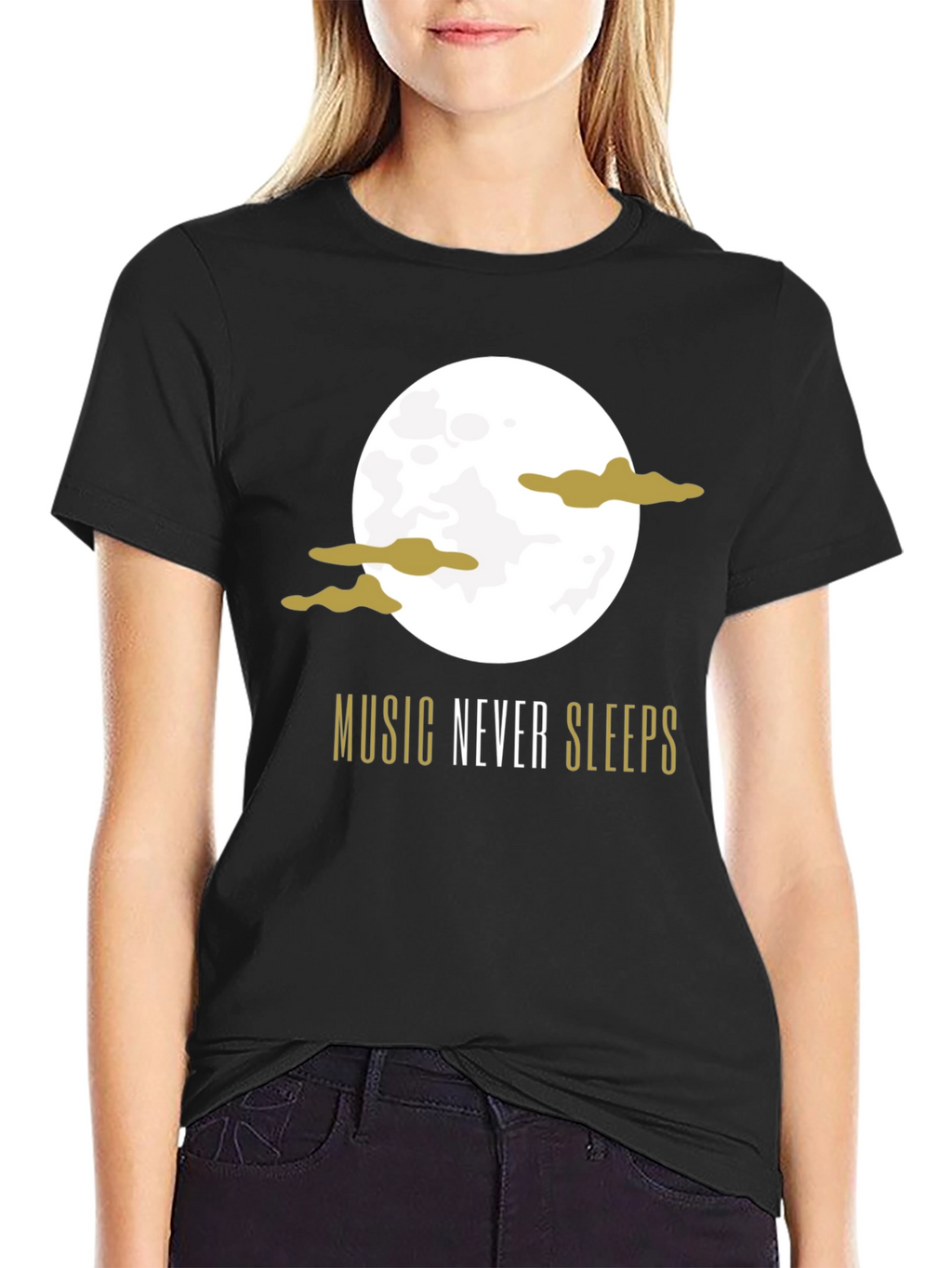 Music Never Sleeps Black Graphic T-Shirt
