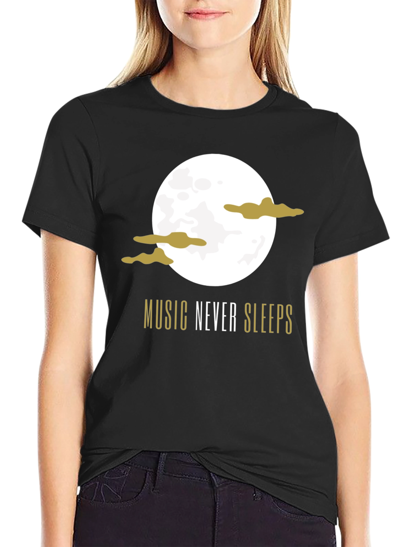 Music Never Sleeps Black Graphic T-Shirt