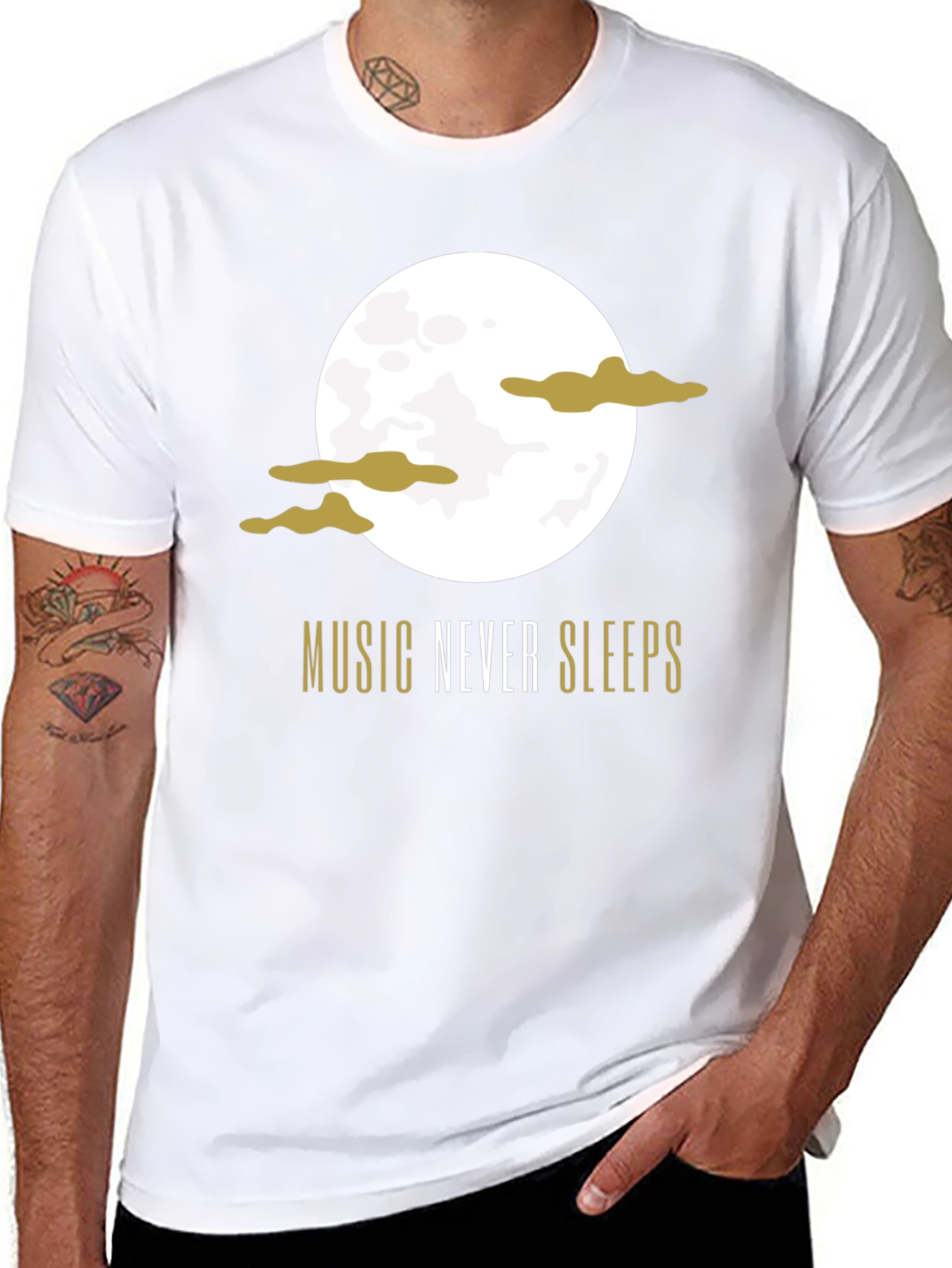 Music Never Sleeps Black Graphic T-Shirt