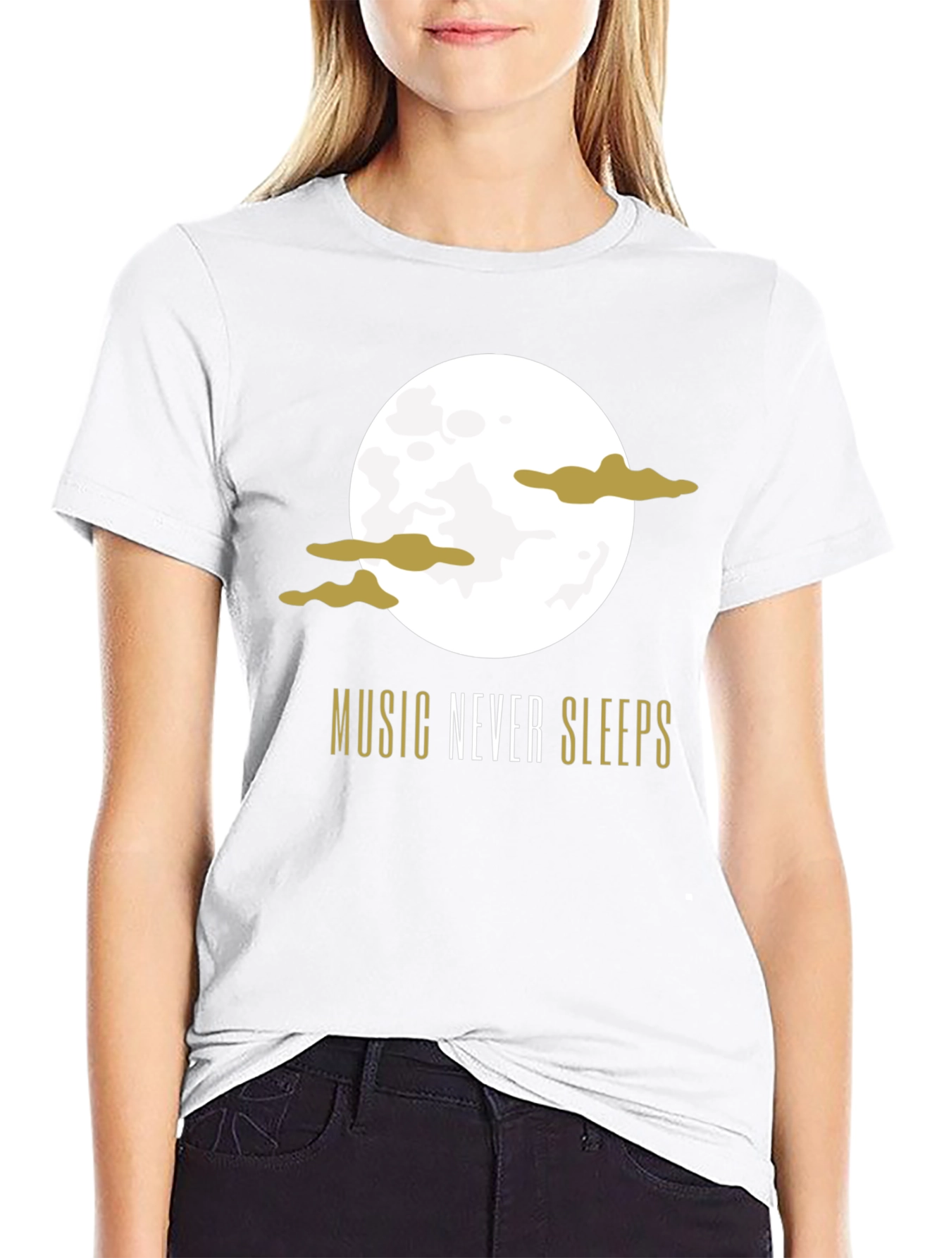 Music Never Sleeps Black Graphic T-Shirt