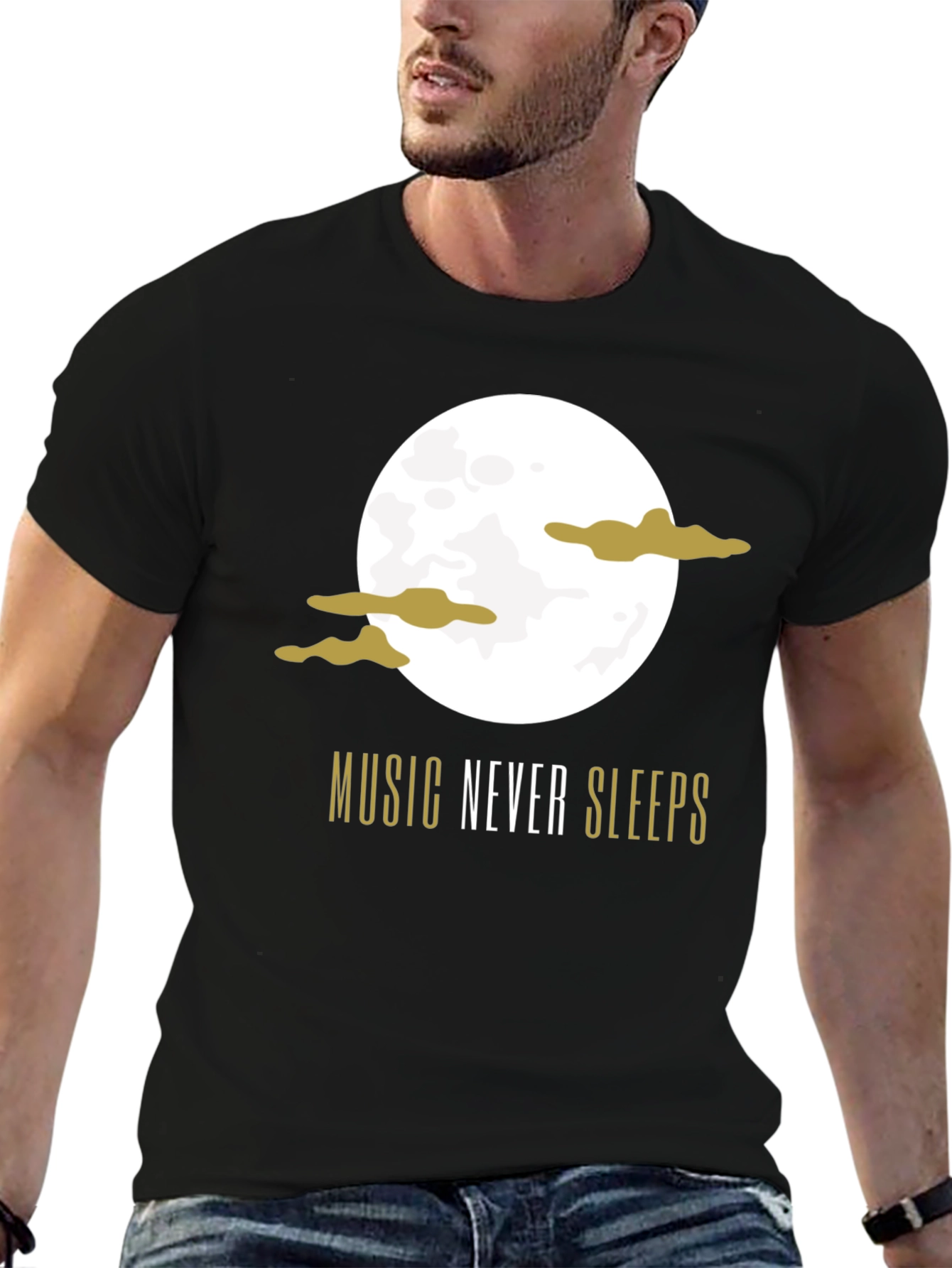 Music Never Sleeps Black Graphic T-Shirt