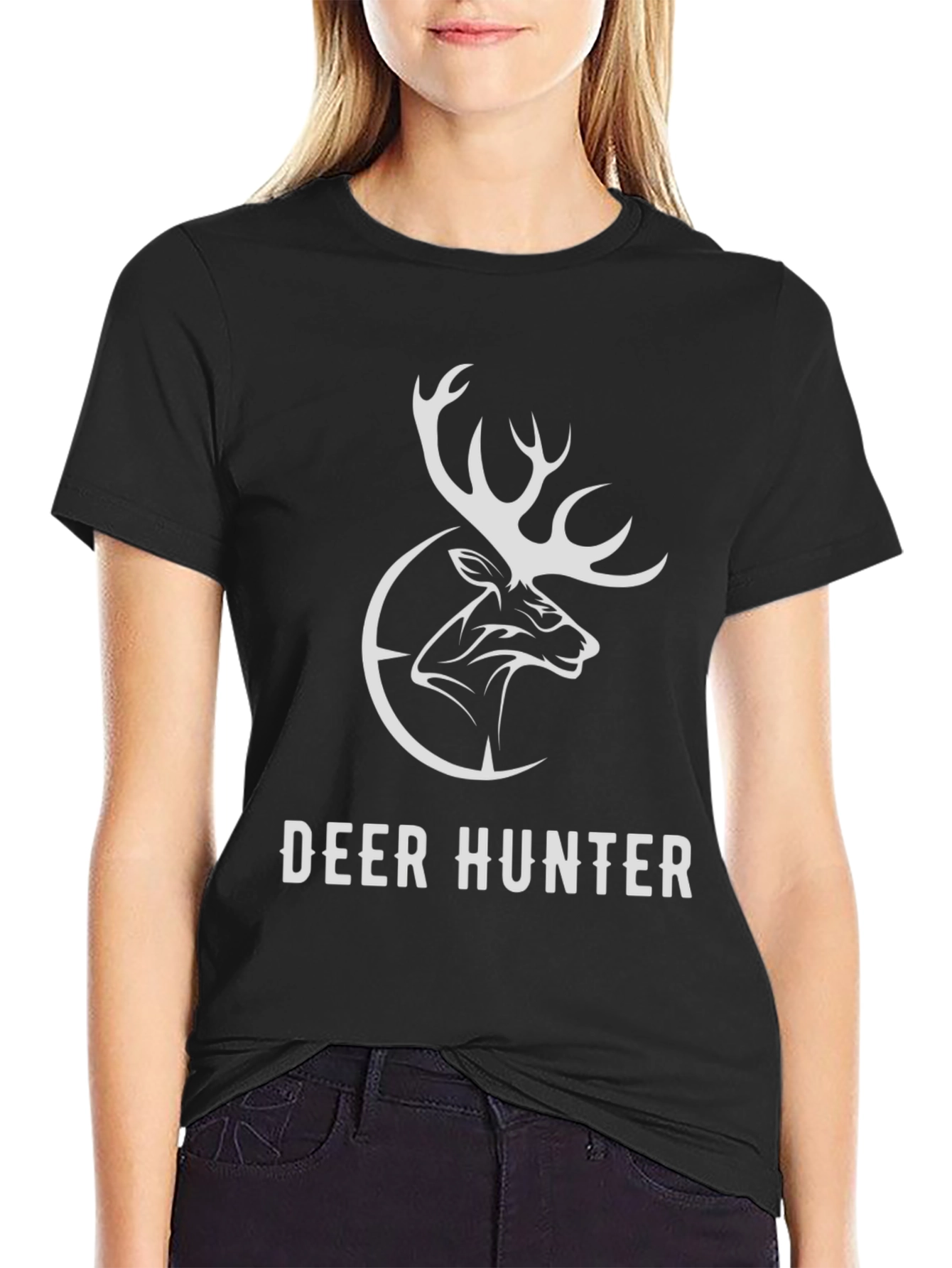 Deer Hunter Graphic Tee - Black Cotton T-Shirt