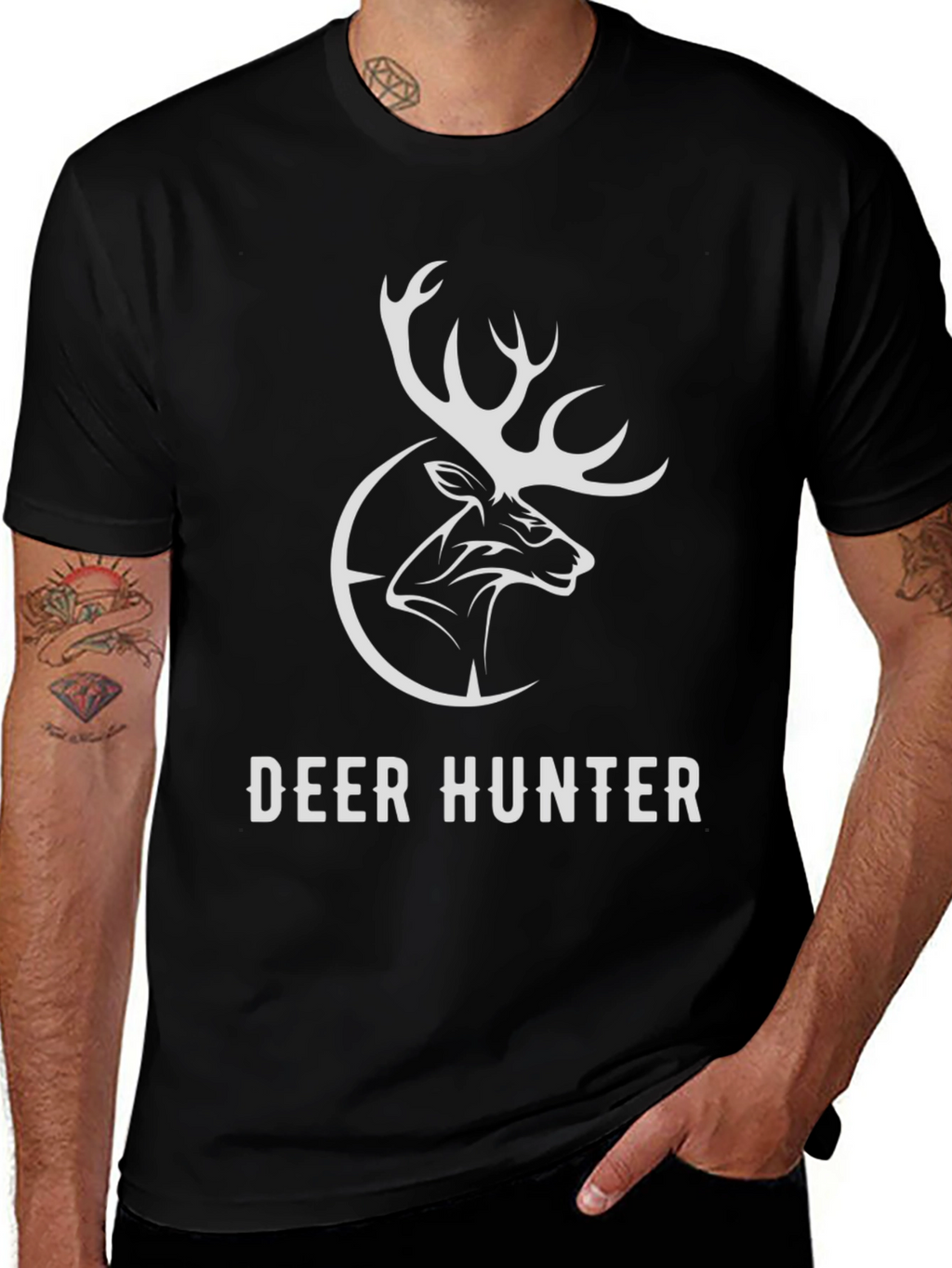 Deer Hunter Graphic Tee - Black Cotton T-Shirt