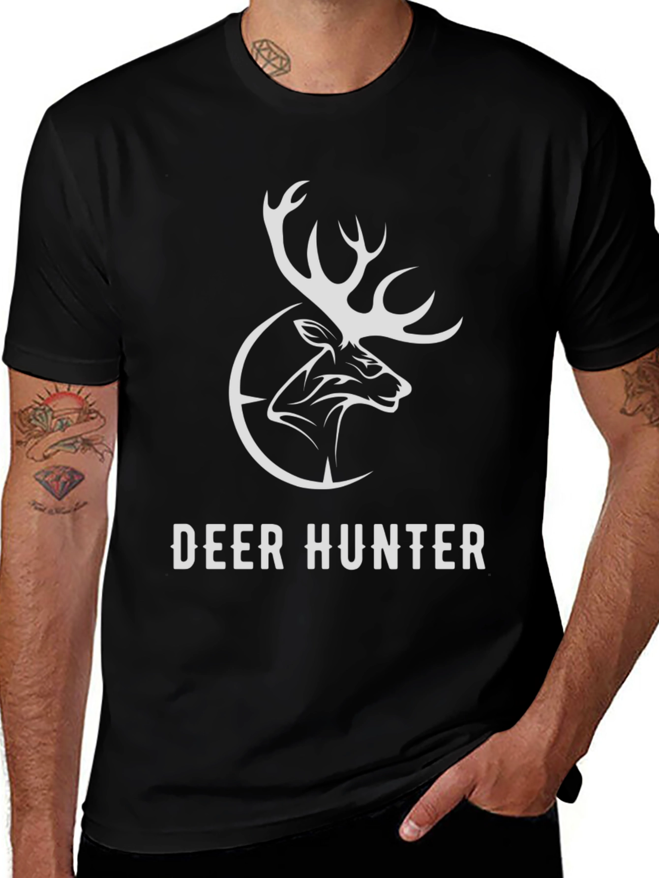 Deer Hunter Graphic Tee - Black Cotton T-Shirt