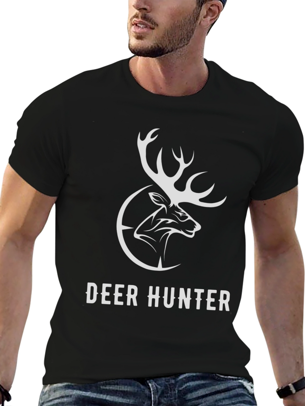Deer Hunter Graphic Tee - Black Cotton T-Shirt