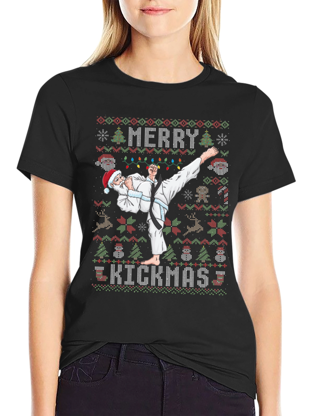 Merry Kickmas Santa Karate Ugly Christmas T-Shirt