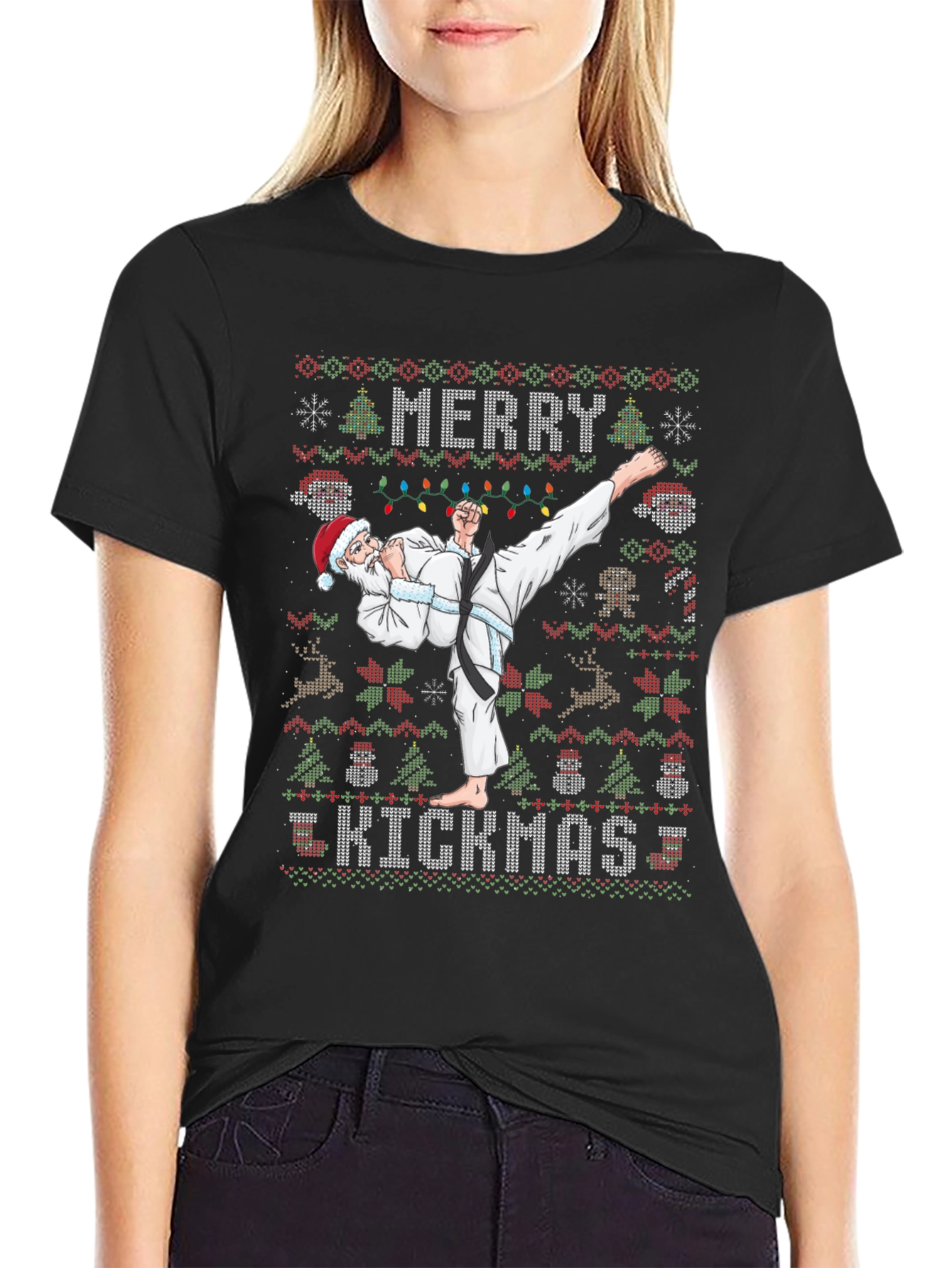 Merry Kickmas Santa Karate Ugly Christmas T-Shirt