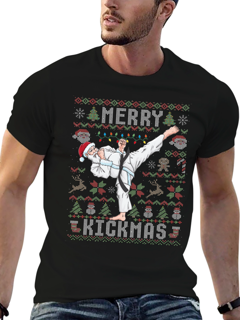 Merry Kickmas Santa Karate Ugly Christmas T-Shirt