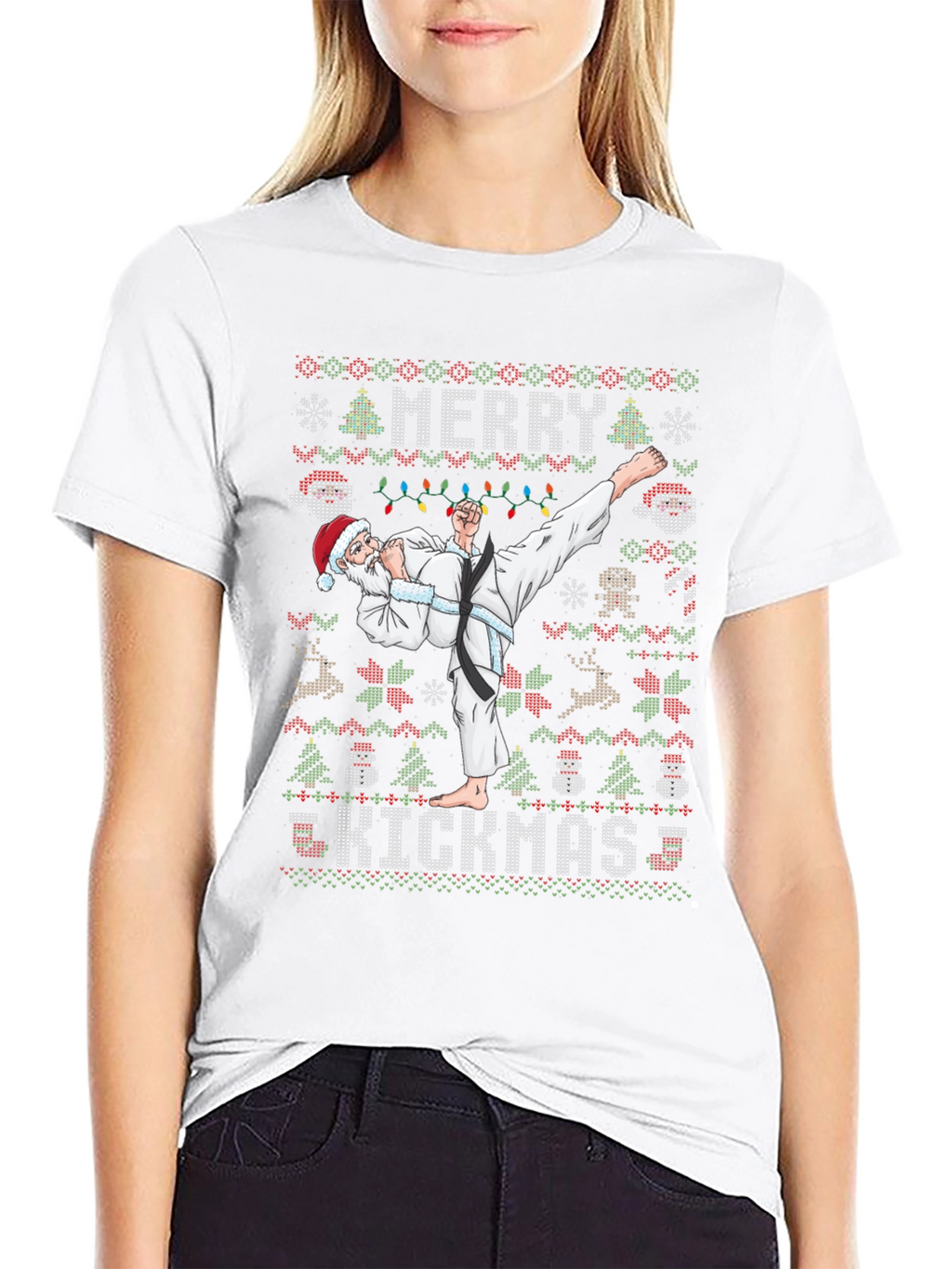 Merry Kickmas Santa Karate Ugly Christmas T-Shirt