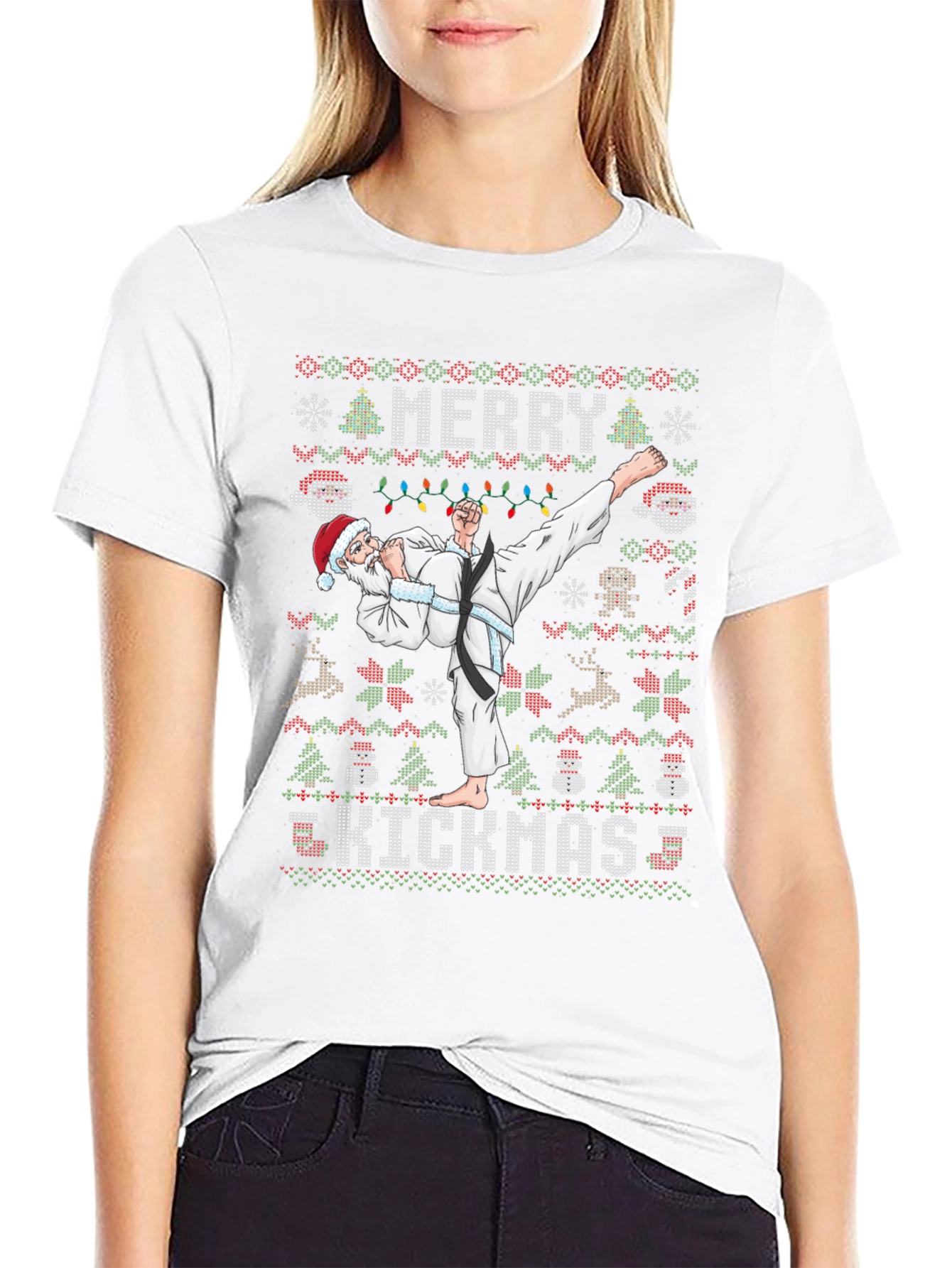 Merry Kickmas Santa Karate Ugly Christmas T-Shirt