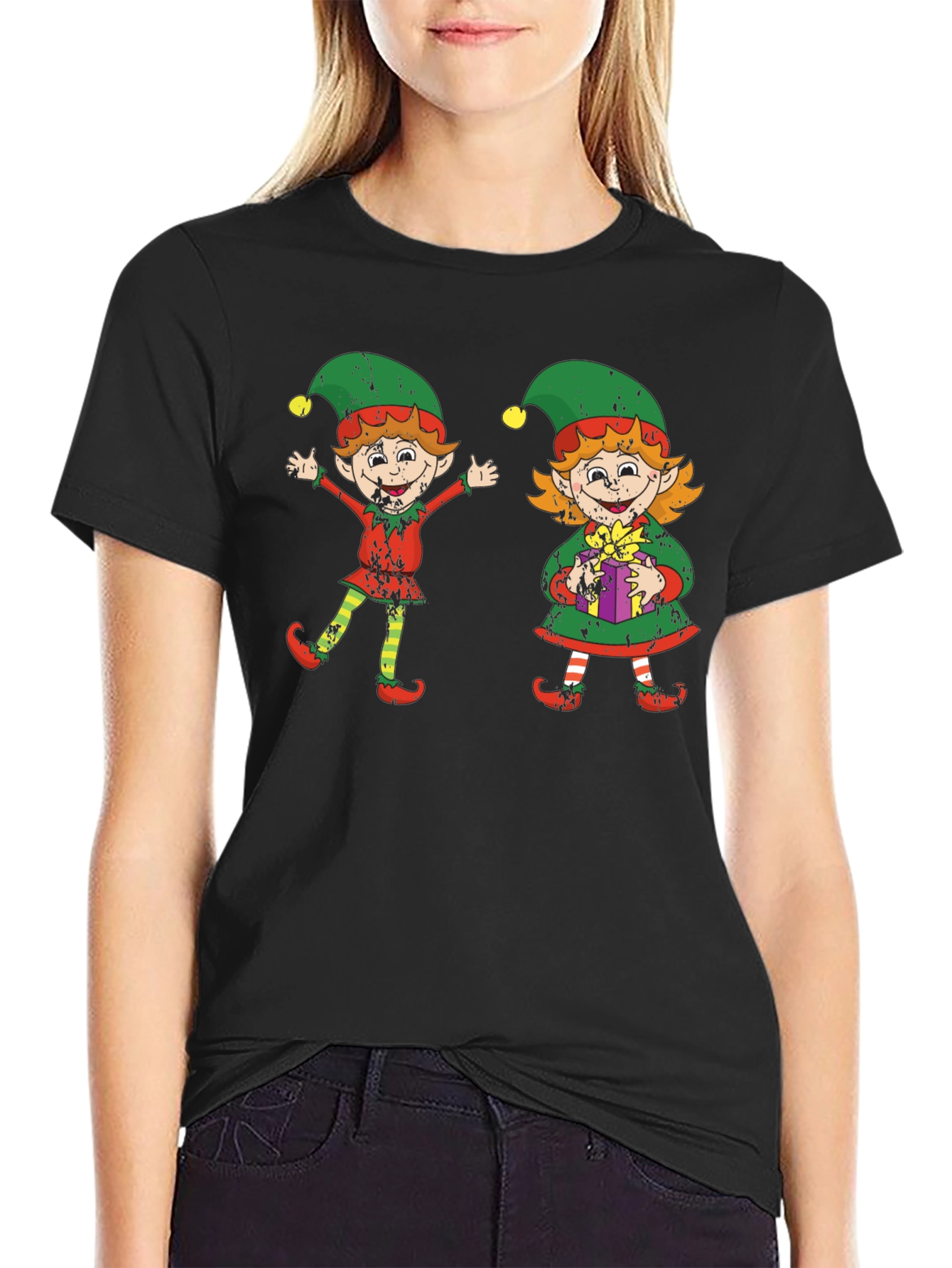 Festive Elf Couple Graphic Tee