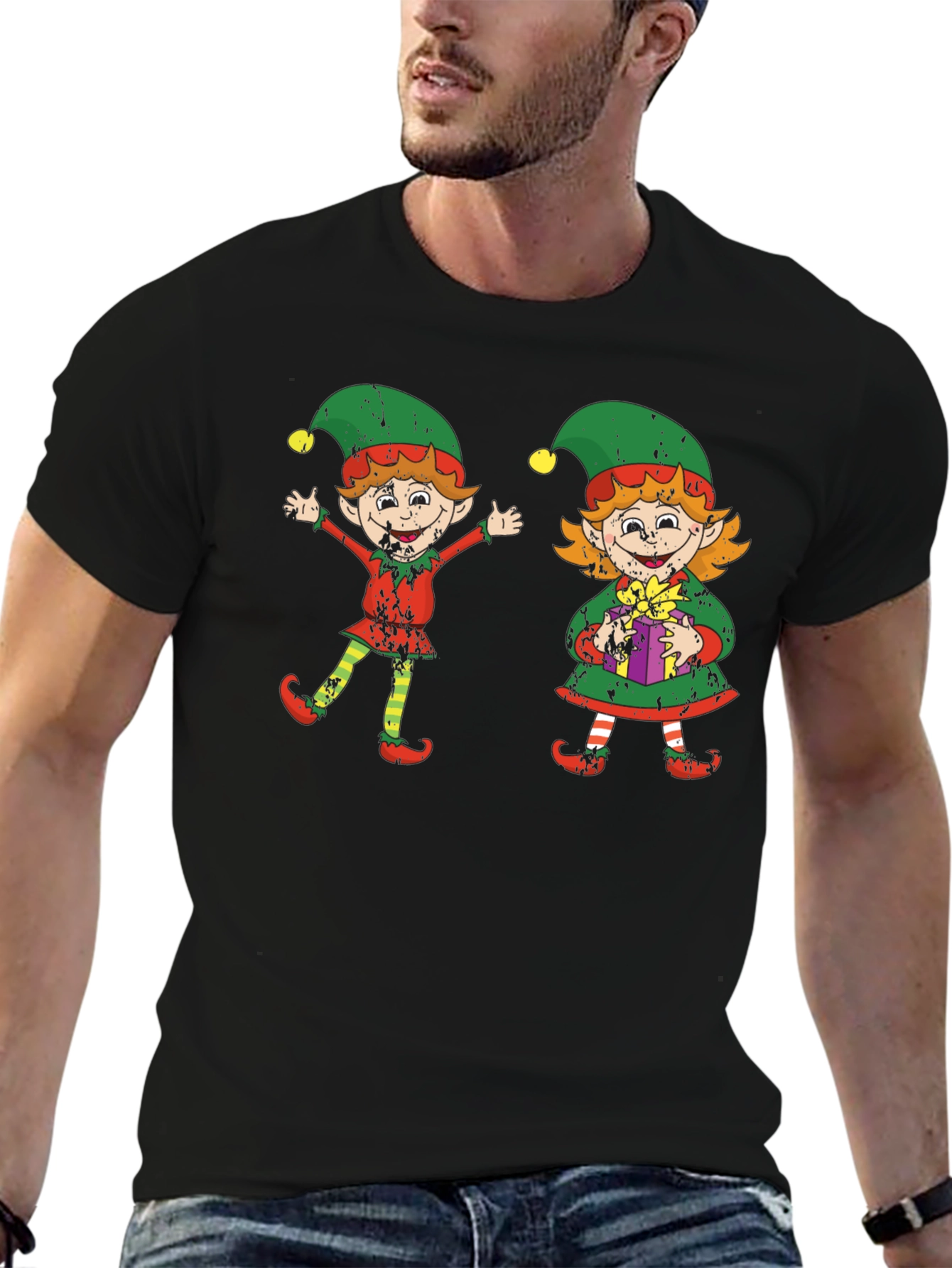 Festive Elf Couple Graphic Tee
