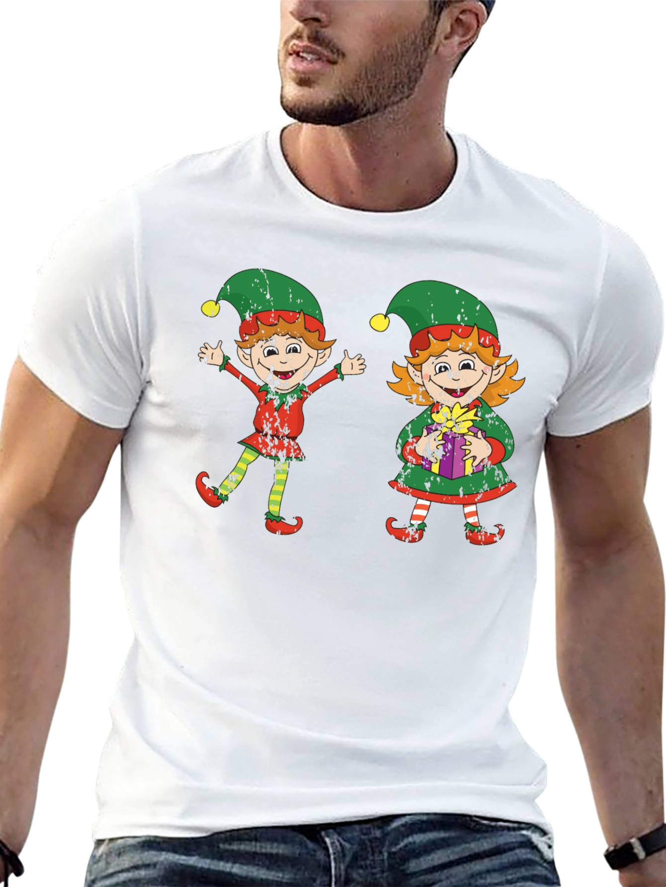 Festive Elf Couple Graphic Tee