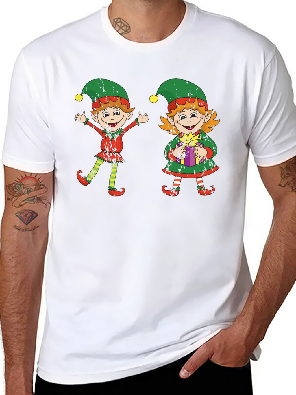 Festive Elf Couple Graphic Tee