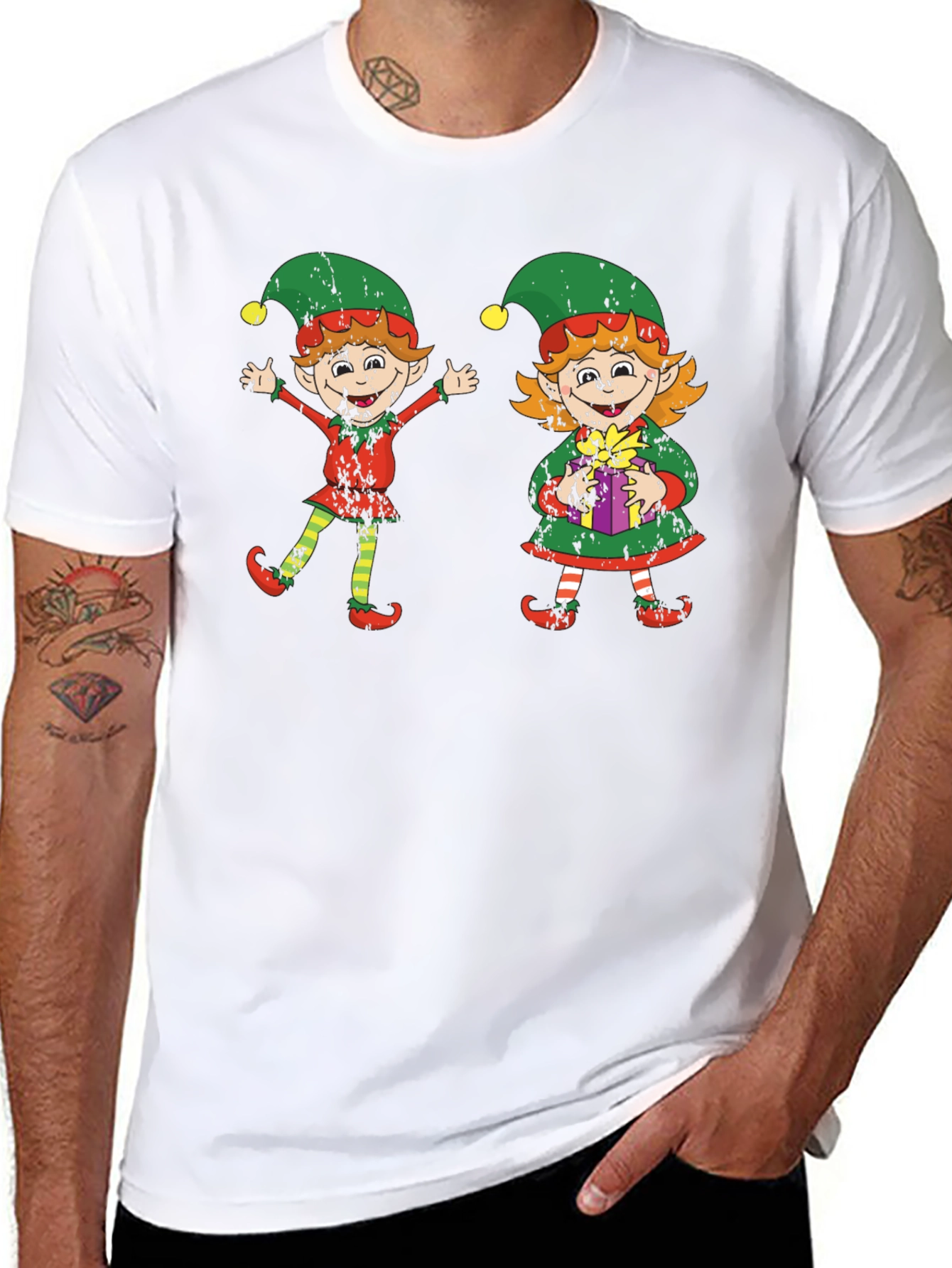 Festive Elf Couple Graphic Tee