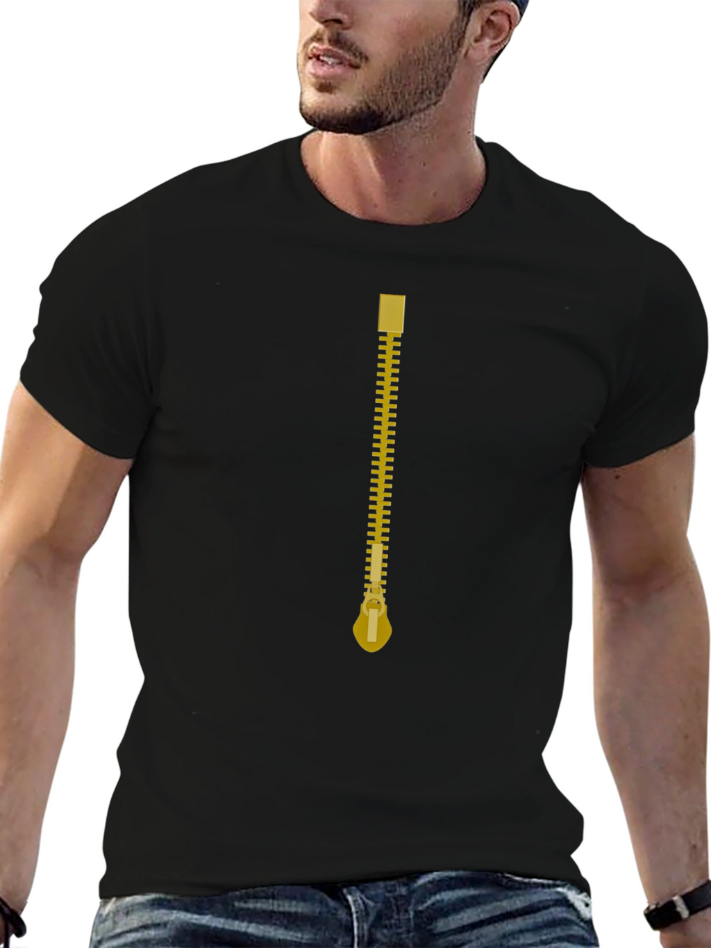 Novelty Zipper Graphic T-Shirt
