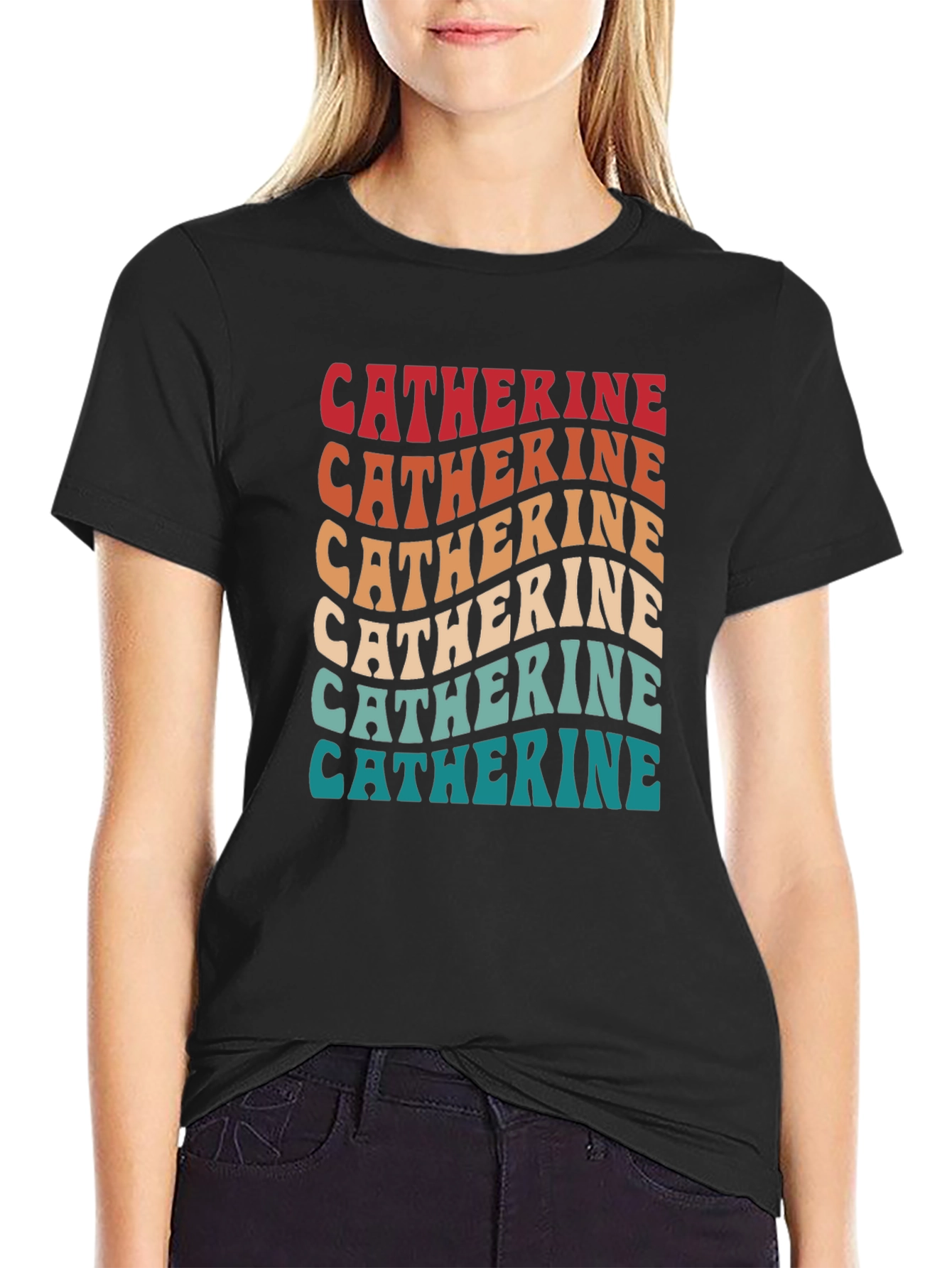 Catherine Retro Wavy Text T-Shirt