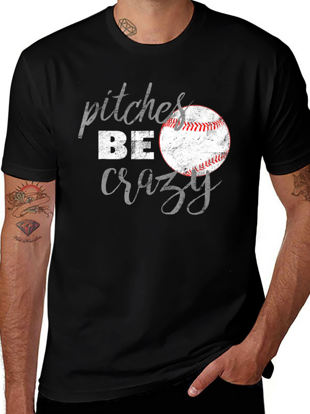 Pitches Be Crazy Baseball Graphic T-Shirt