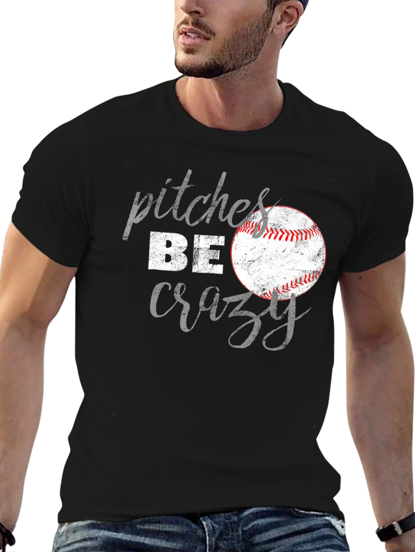 Pitches Be Crazy Baseball Graphic T-Shirt