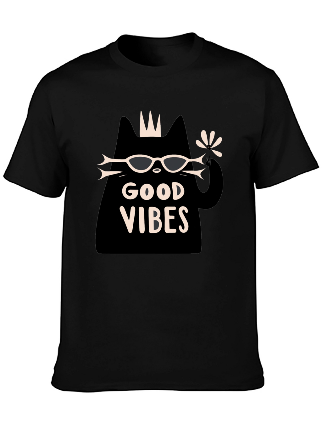 Good Vibes Cat Graphic T-Shirt - Black
