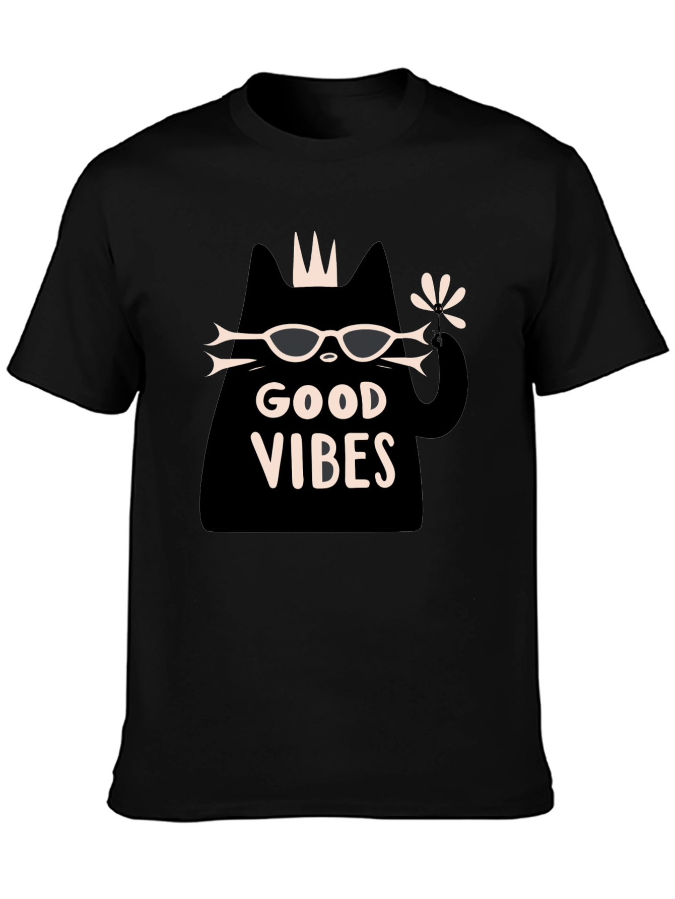 Good Vibes Cat Graphic T-Shirt - Black