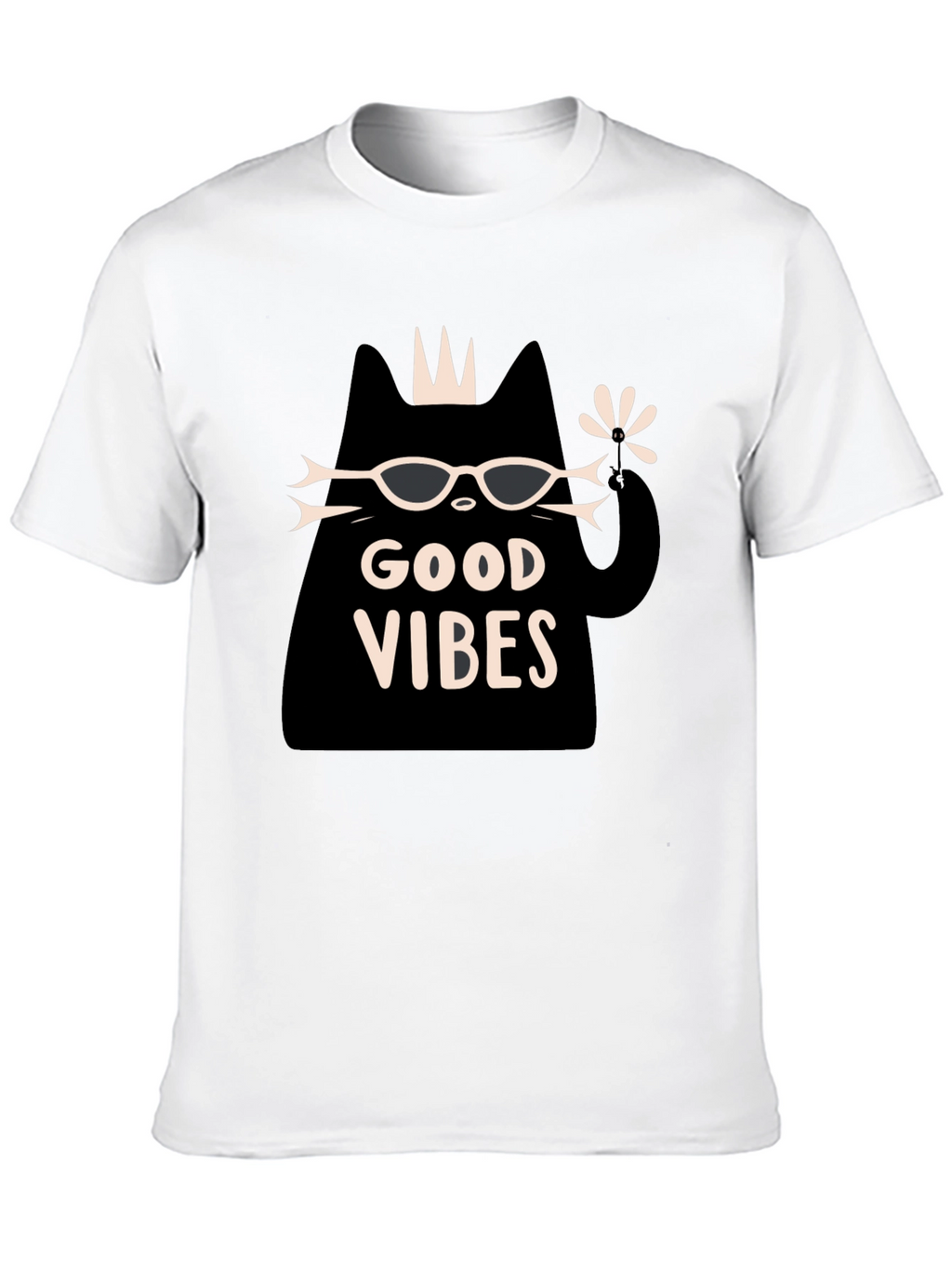 Good Vibes Cat Graphic T-Shirt - Black