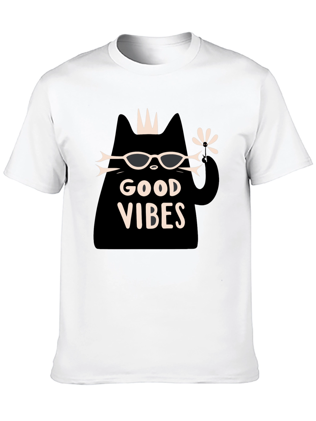 Good Vibes Cat Graphic T-Shirt - Black