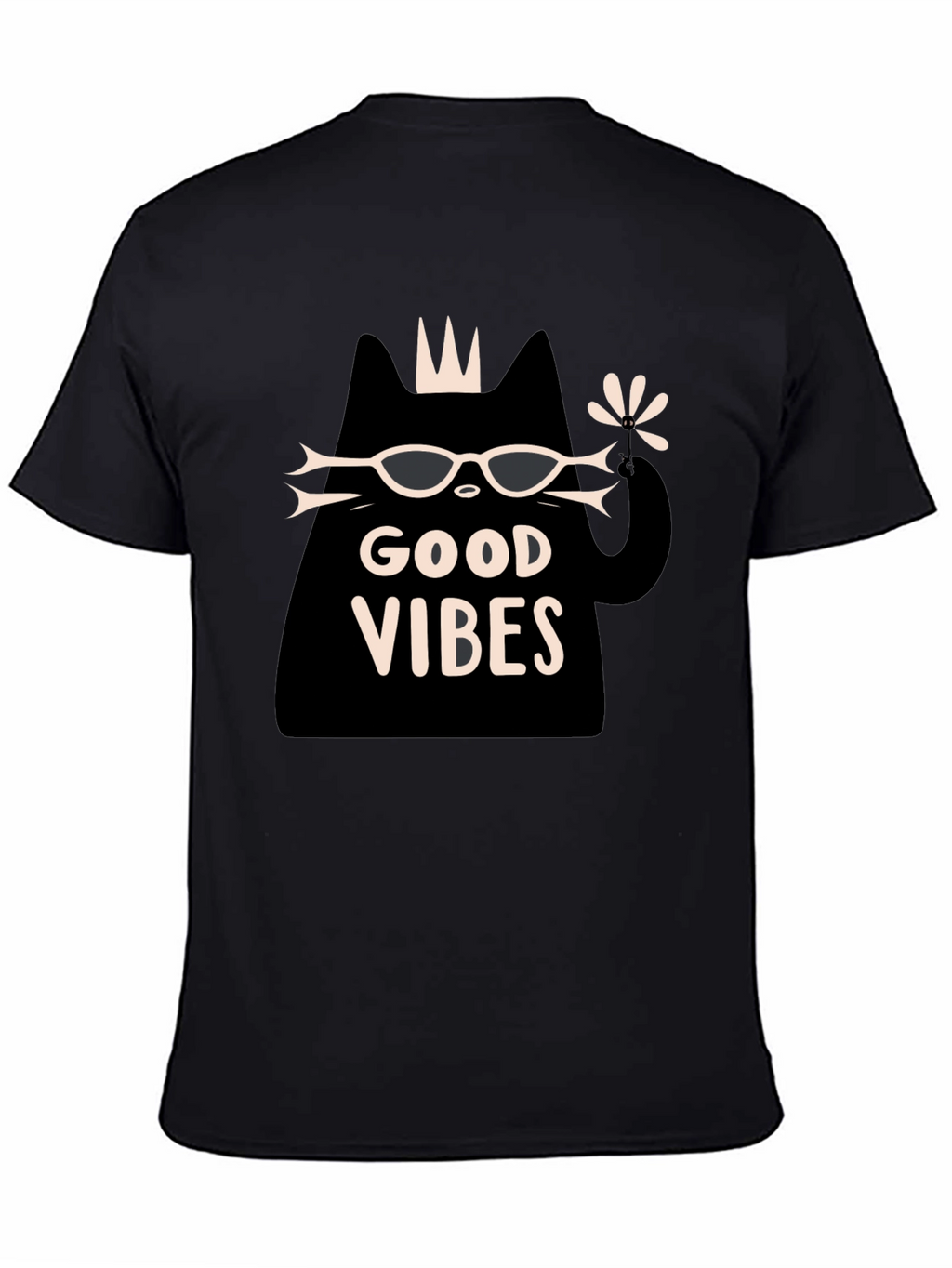 Good Vibes Cat Graphic T-Shirt - Black