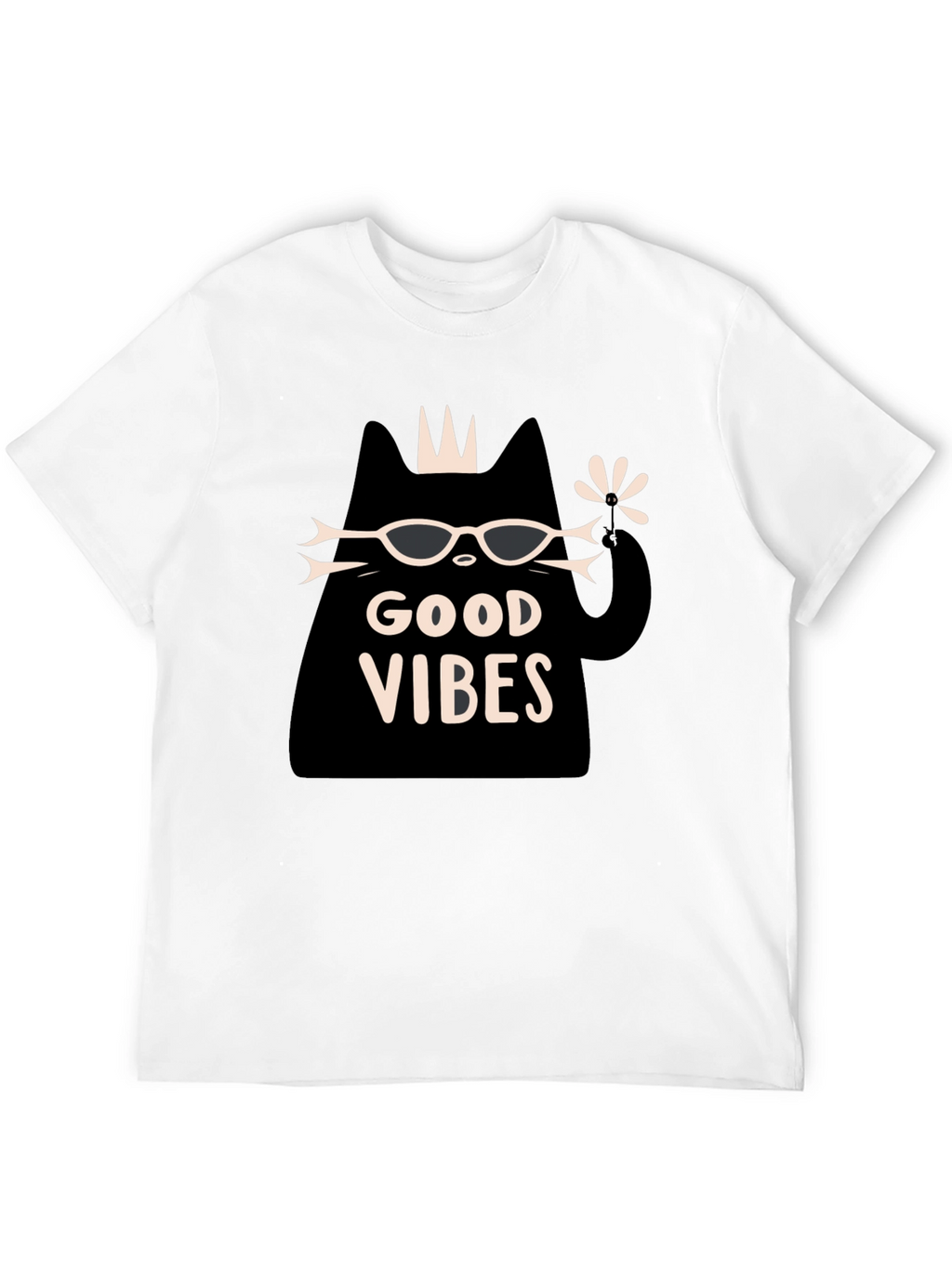 Good Vibes Cat Graphic T-Shirt - Black