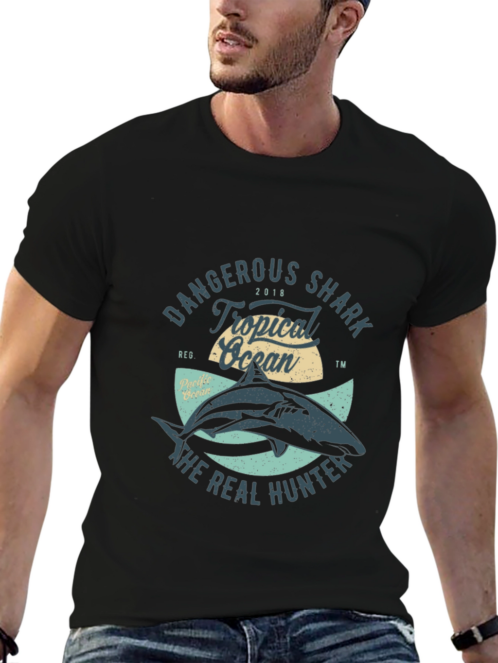 Dangerous Shark Tropical Ocean Graphic Tee