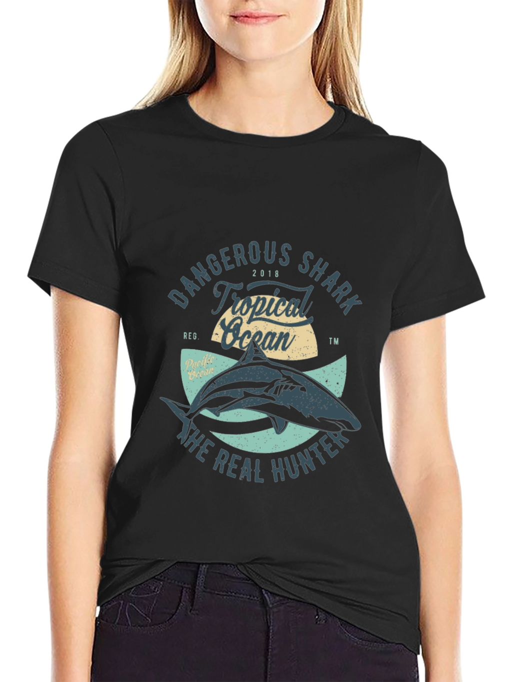 Dangerous Shark Tropical Ocean Graphic Tee