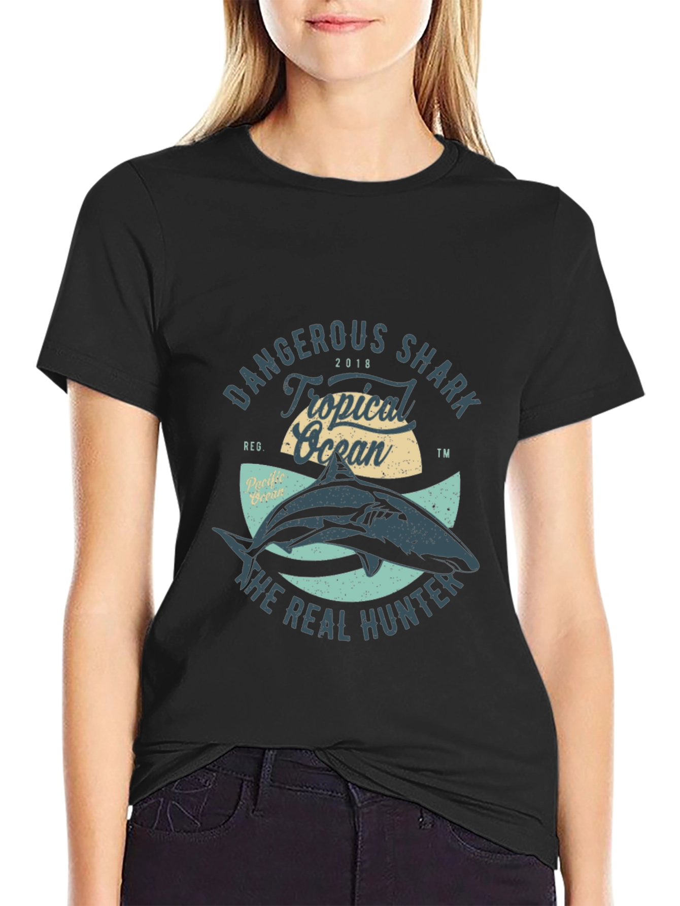 Dangerous Shark Tropical Ocean Graphic Tee