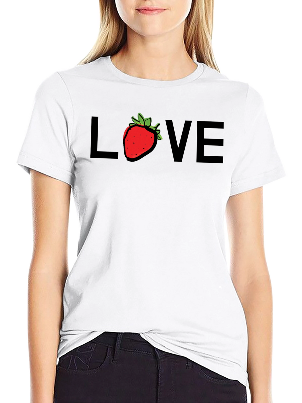Strawberry Love Graphic Tee - Black Cotton Blend