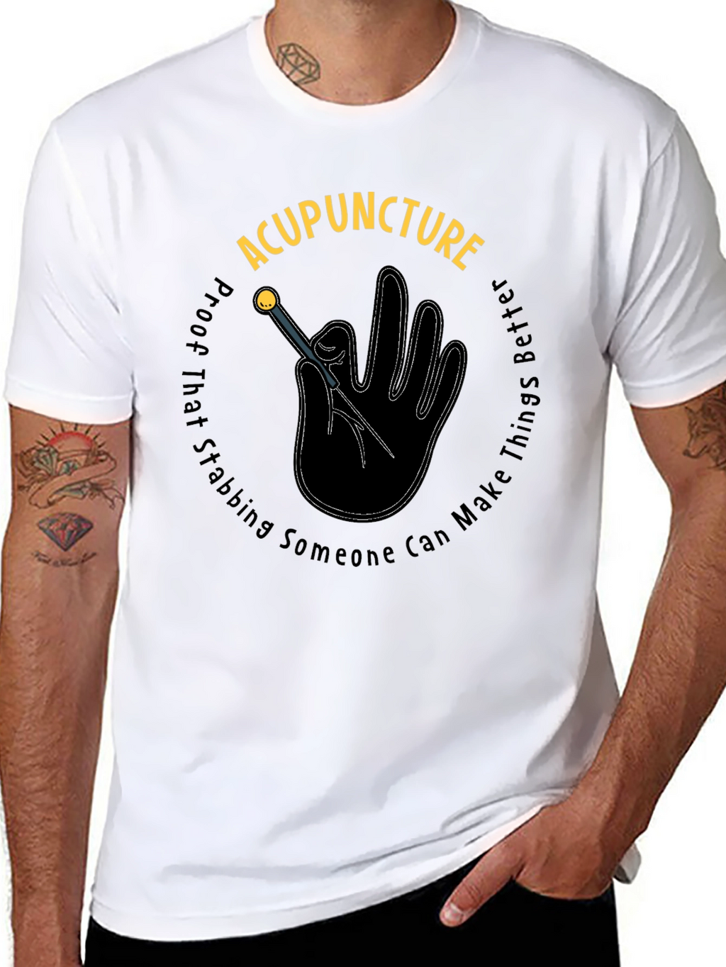 Acupuncture Stabbing Makes Things Better Black T-Shirt