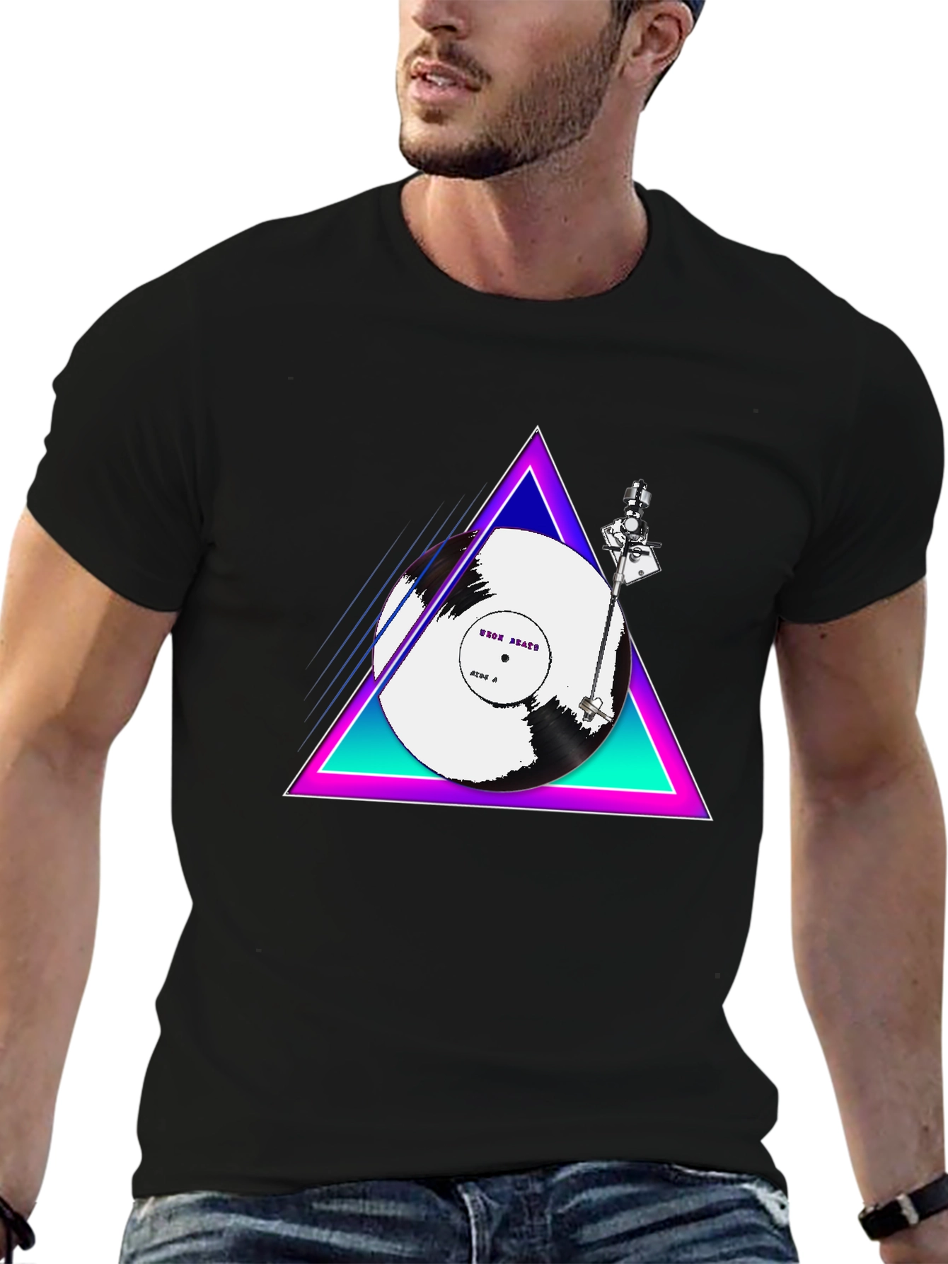Retro Vinyl Turntable T-Shirt - Black