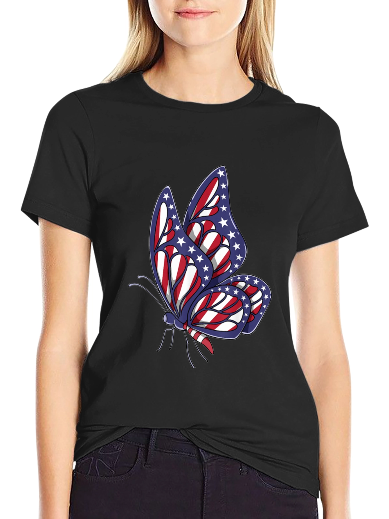 Patriotic Butterfly Graphic T-Shirt - USA Pride